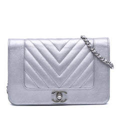 Chevron Quilted Metallic Lambskin Mademoiselle Wallet On Chain