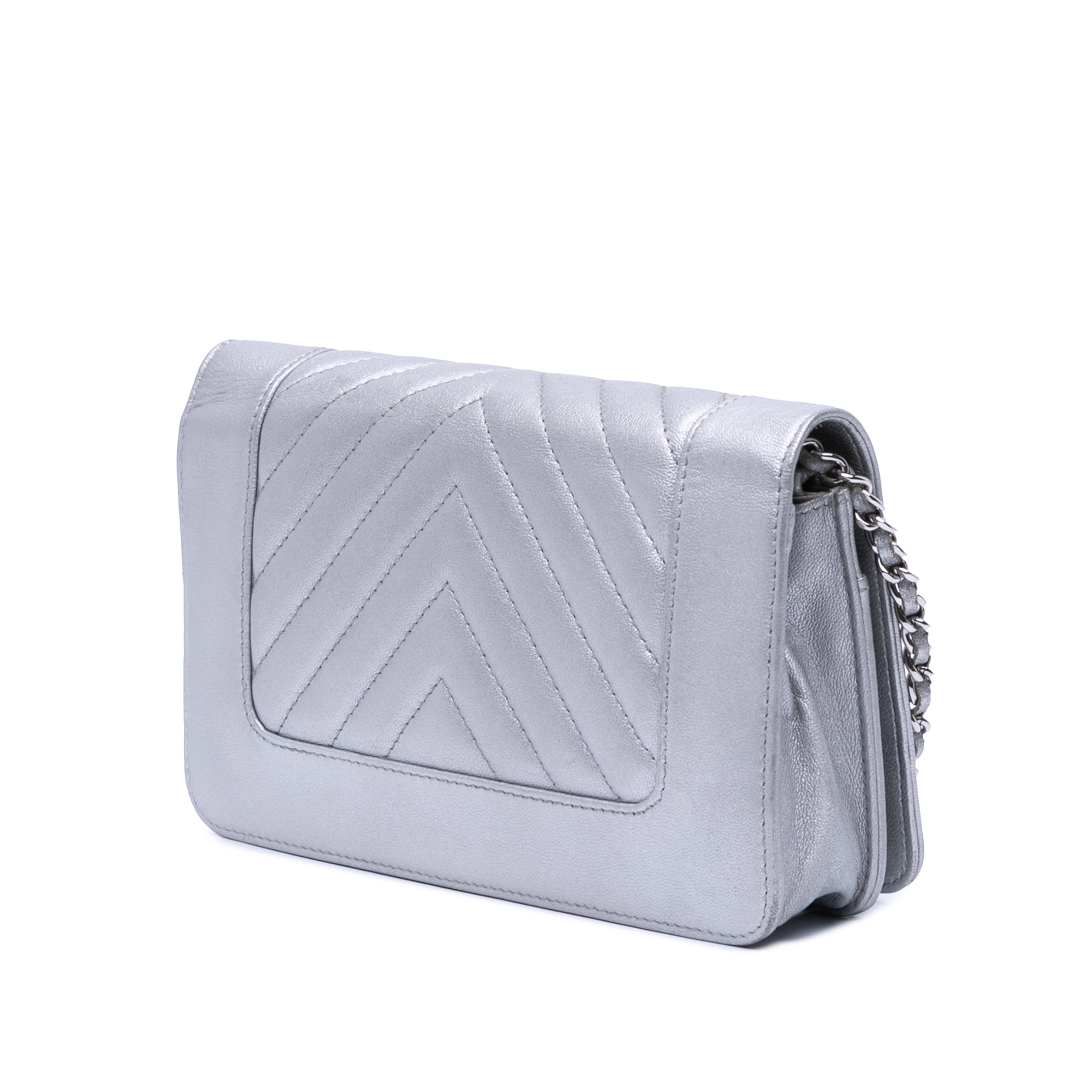 Chevron Quilted Metallic Lambskin Mademoiselle Wallet On Chain