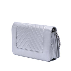 Chevron Quilted Metallic Lambskin Mademoiselle Wallet On Chain