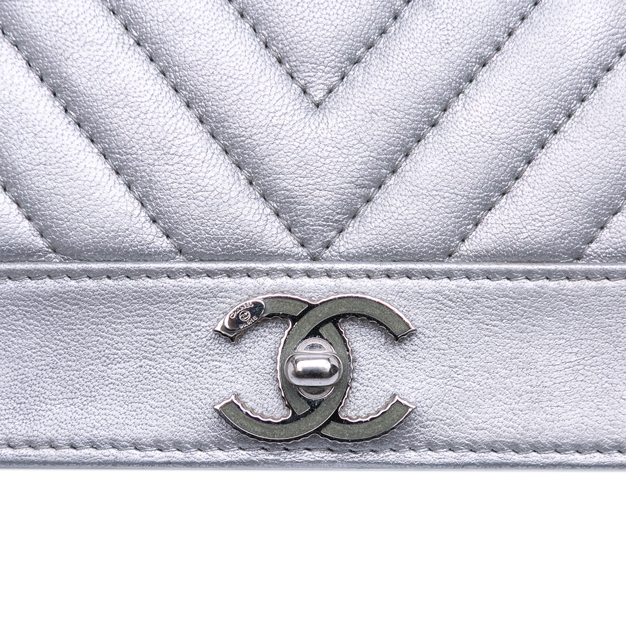 Chevron Quilted Metallic Lambskin Mademoiselle Wallet On Chain