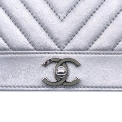Chevron Quilted Metallic Lambskin Mademoiselle Wallet On Chain