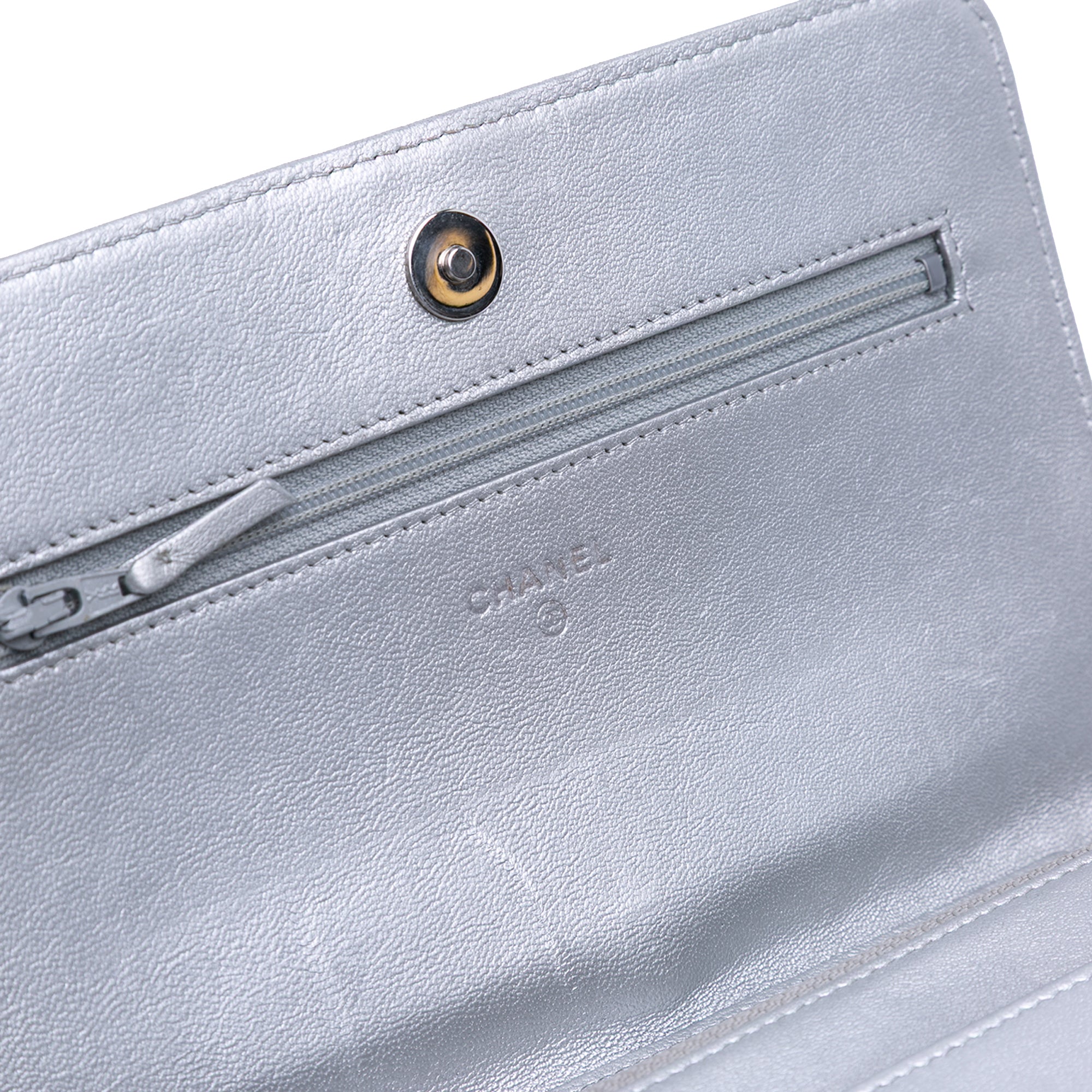 Chevron Quilted Metallic Lambskin Mademoiselle Wallet On Chain