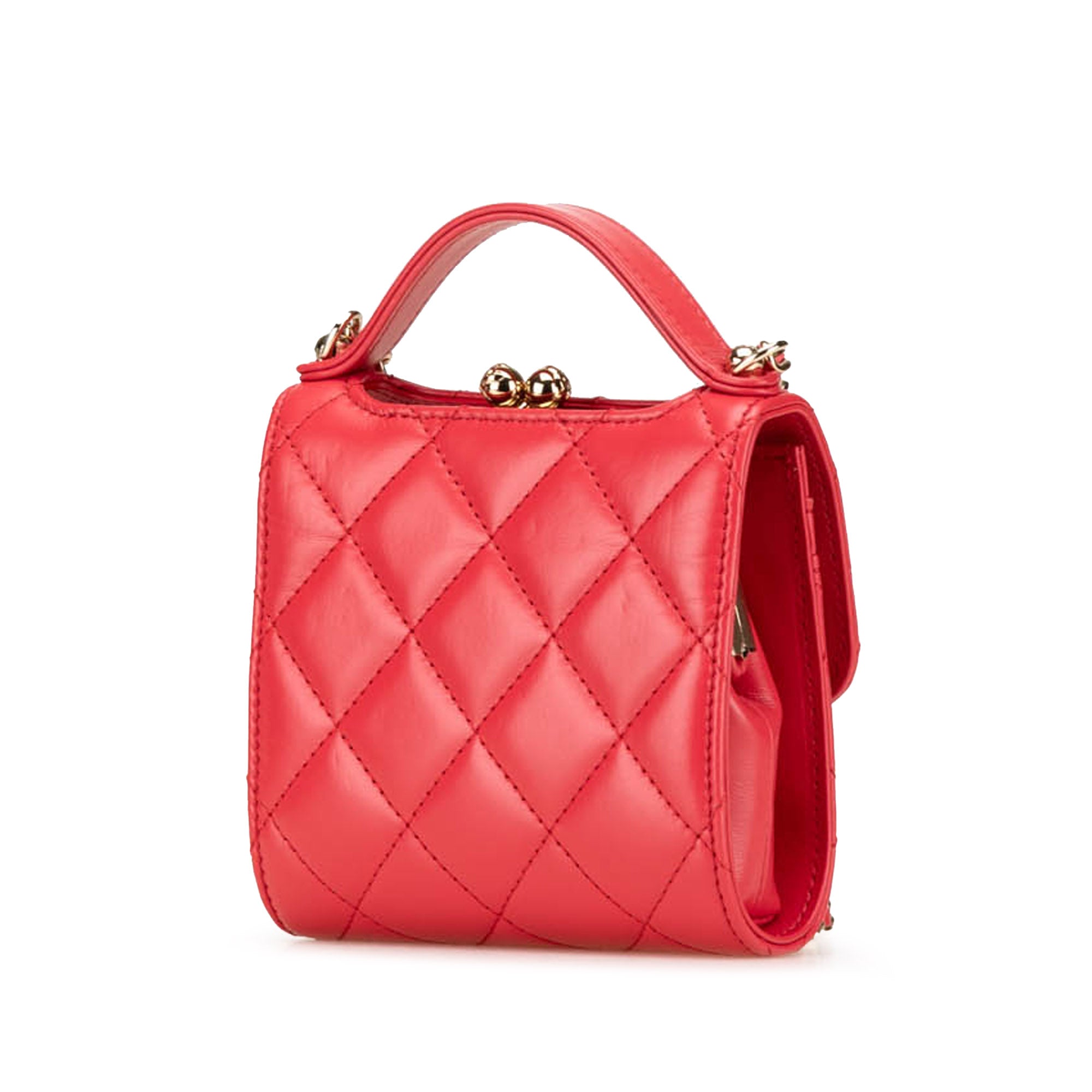 Quilted Lambskin Top Handle Flap Clutch With Chain