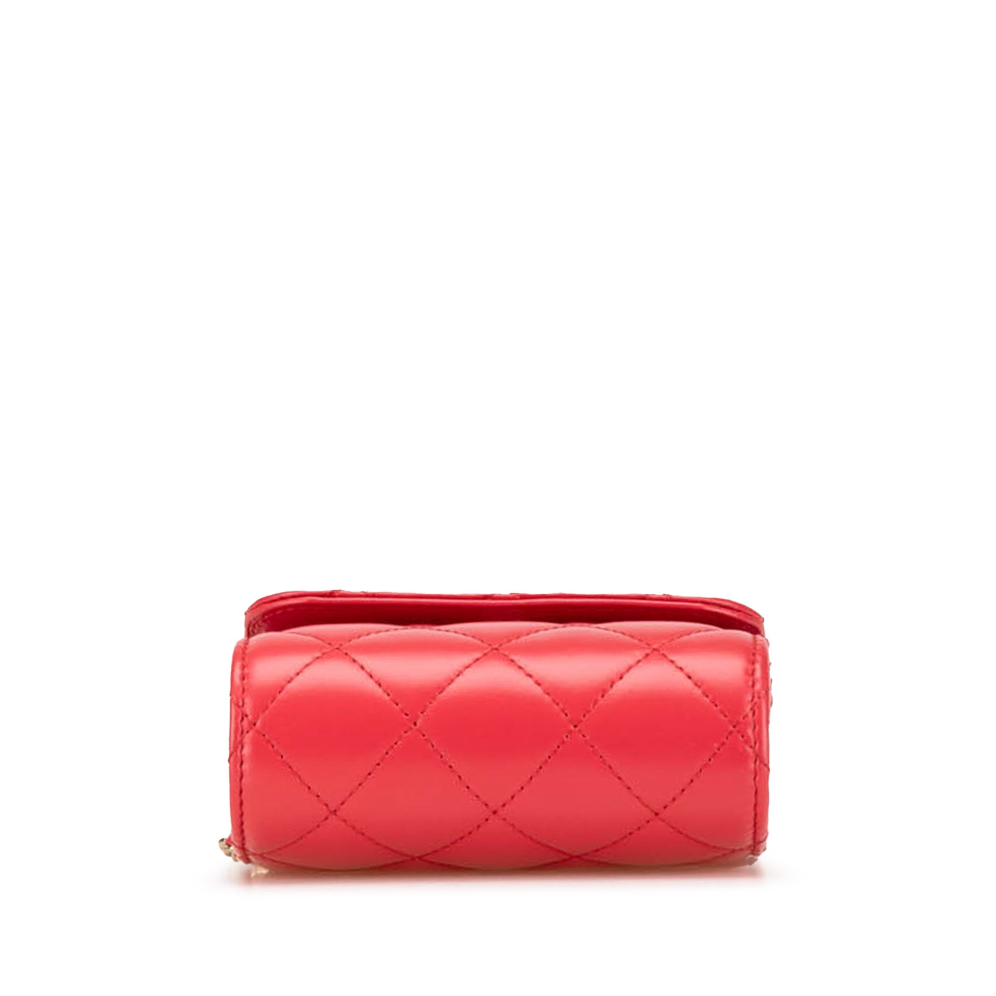 Quilted Lambskin Top Handle Flap Clutch With Chain