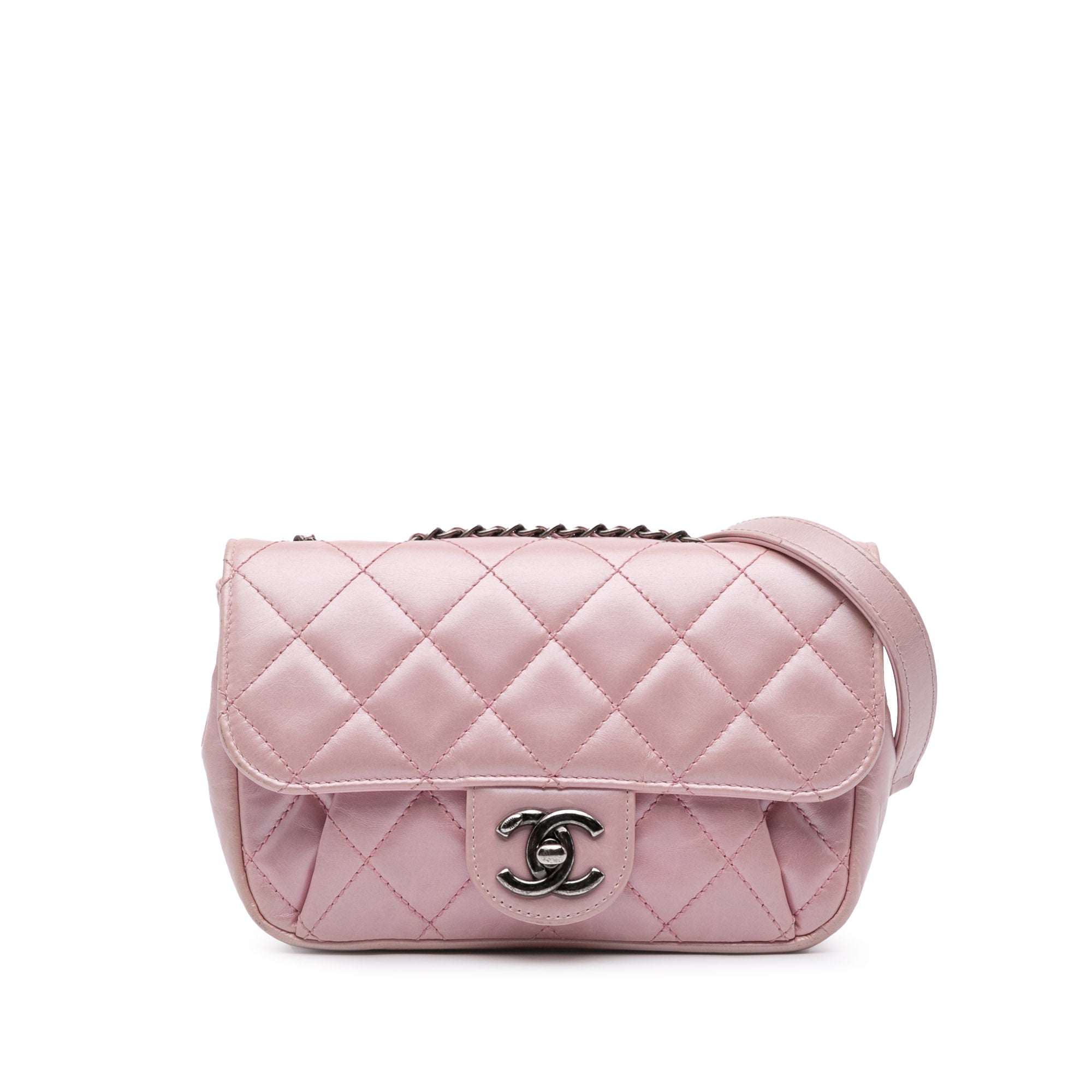 Mini Quilted Metallic Calfskin Coco Pleats Chain Flap
