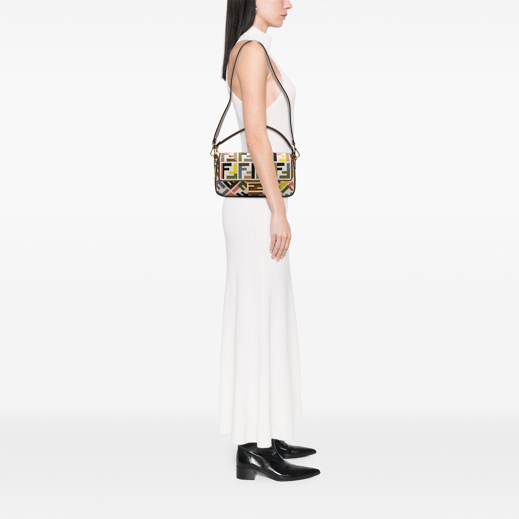 Zucca Canvas Embroidered Baguette Satchel