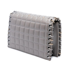 Small Lambskin Chocolate Bar CC Piercing Studded Chain Flap