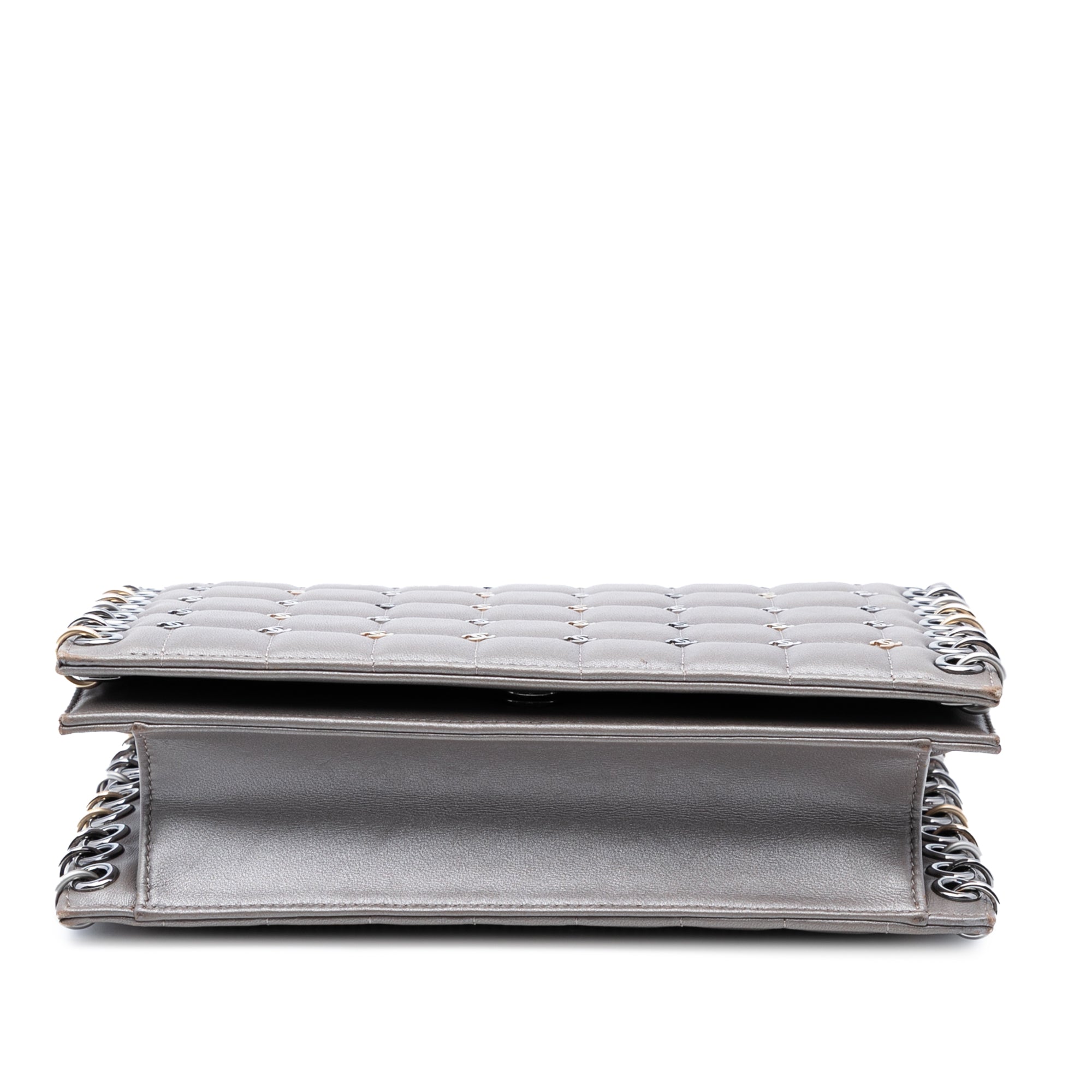 Small Lambskin Chocolate Bar CC Piercing Studded Chain Flap