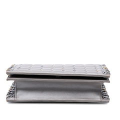 Small Lambskin Chocolate Bar CC Piercing Studded Chain Flap