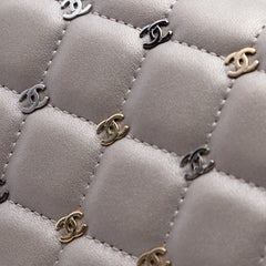 Small Lambskin Chocolate Bar CC Piercing Studded Chain Flap