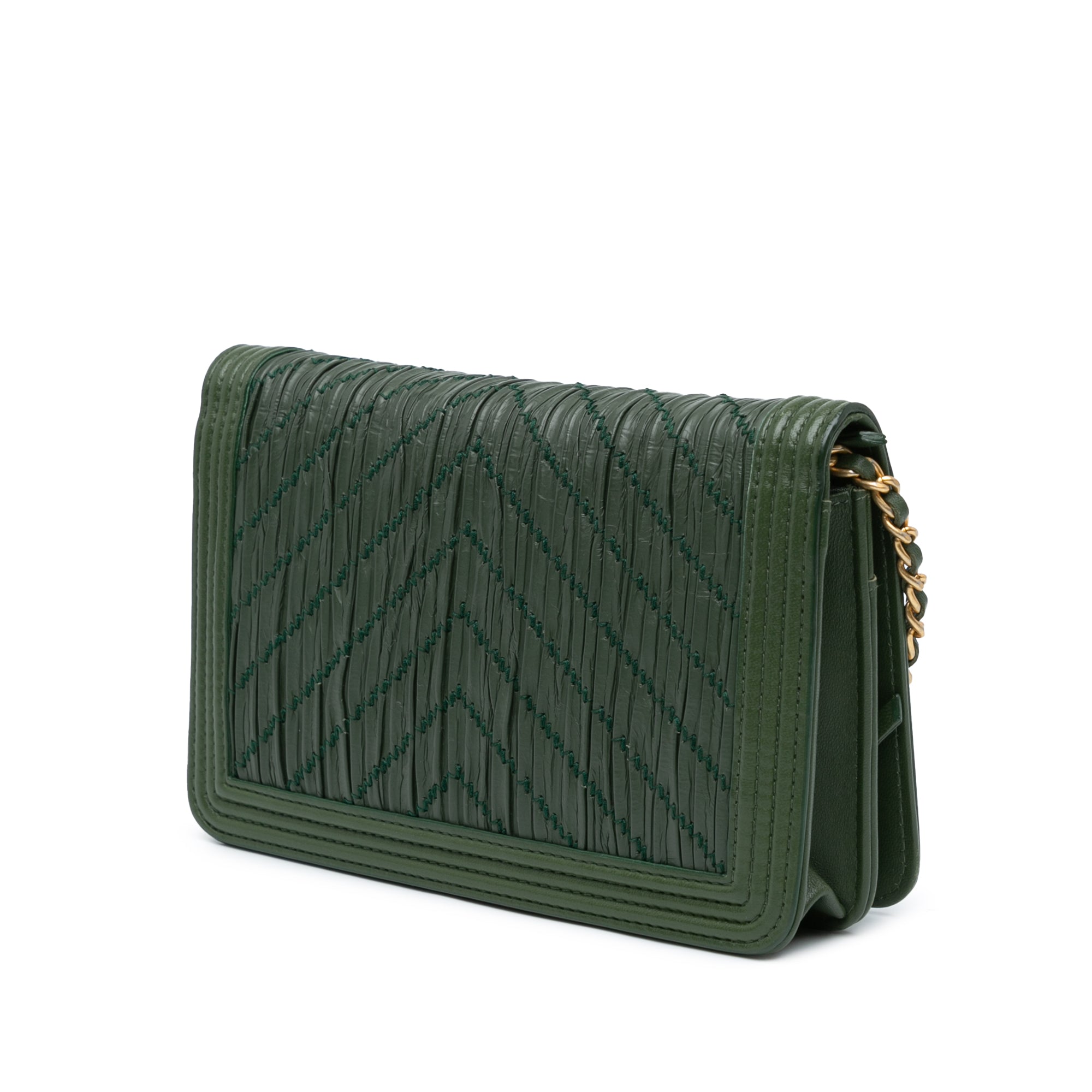 Chevron Quilted Crumpled Calfskin Boy Wallet On Chain