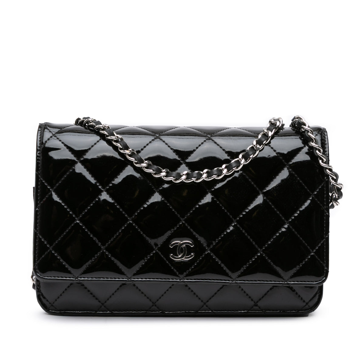 CC Quilted Patent Wallet On Chain