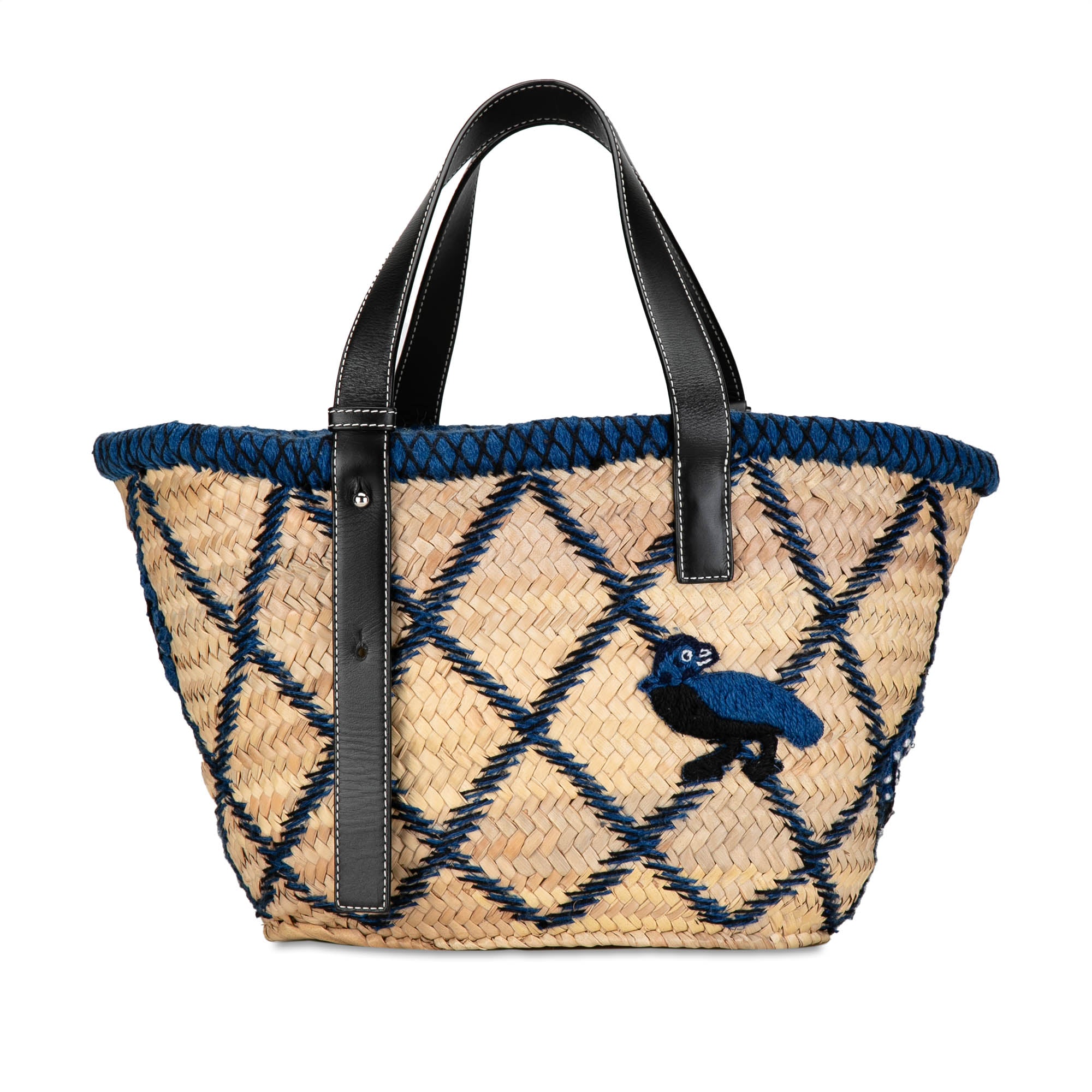 William de Morgan Medium Embroidered Palm Leaf Basket Tote_2