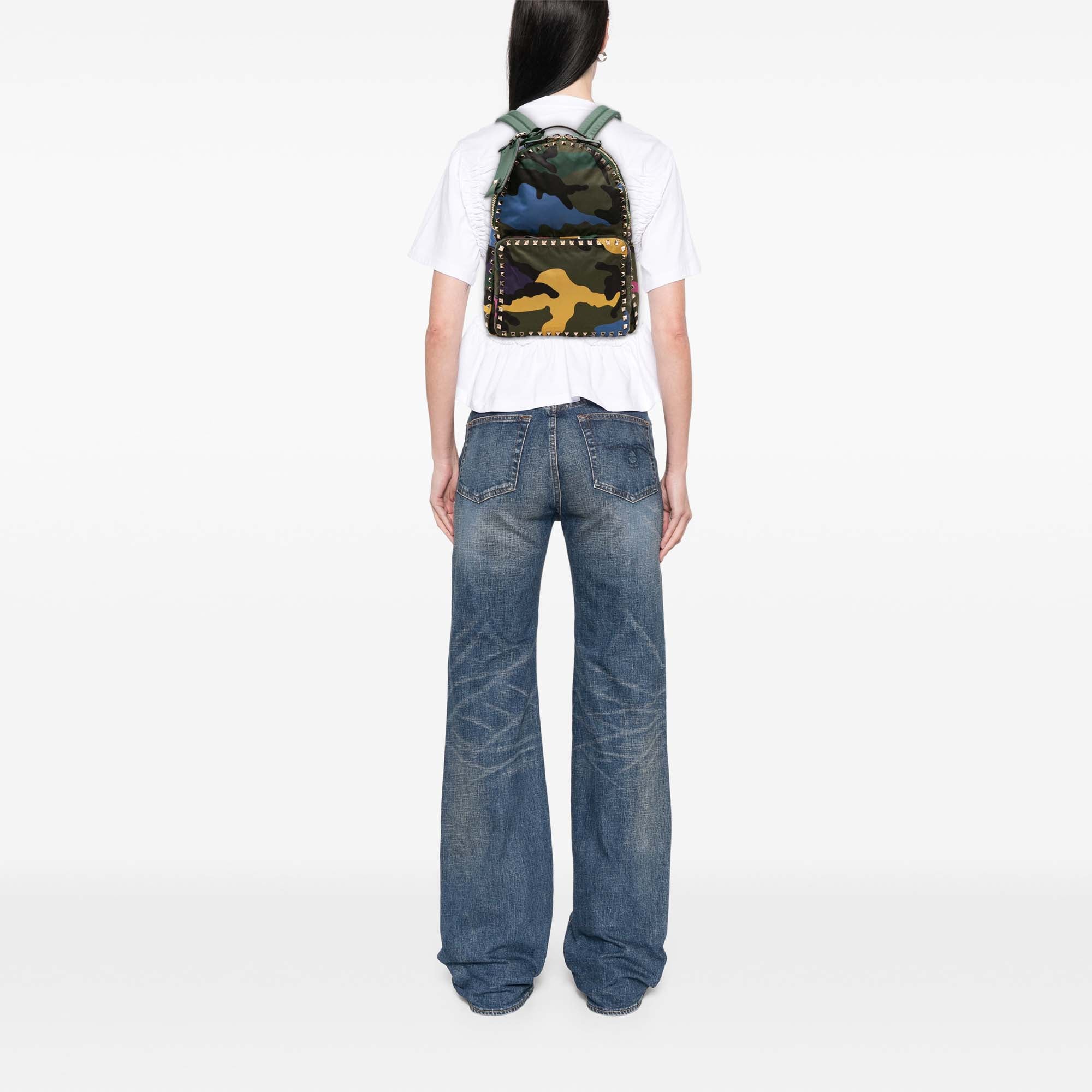 Printed Nylon Camouflage Rockstud Backpack