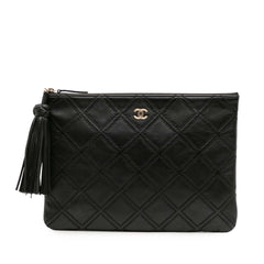 Medium Quilted Lambskin Double Stitch Tassel O Case Clutch