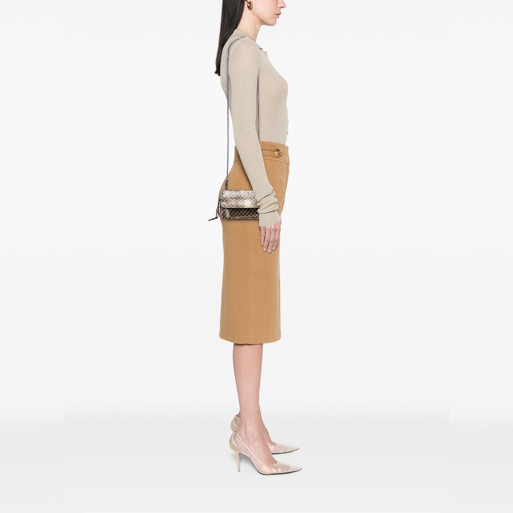 Metallic Calfskin Intrecciomirage Chain Flap Crossbody