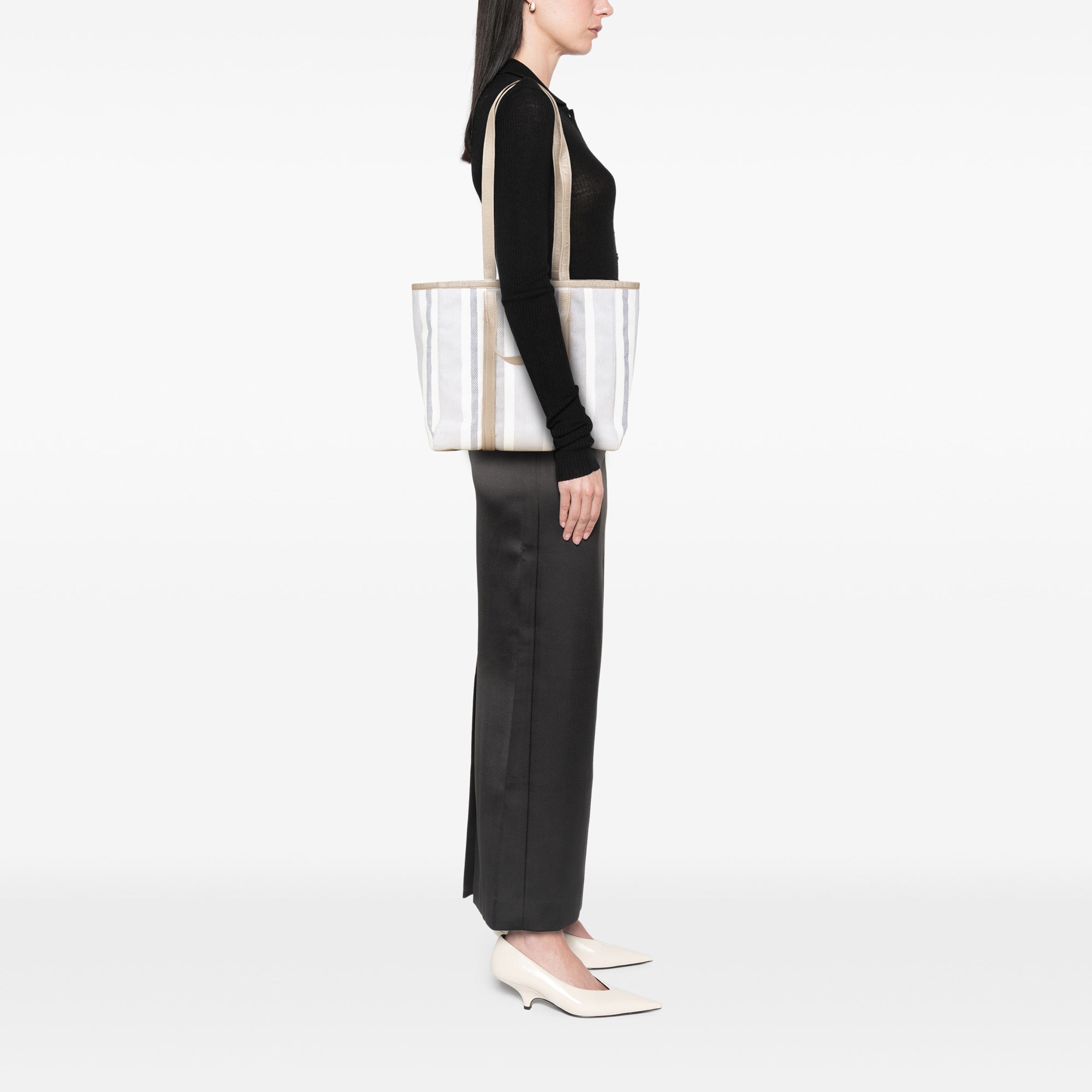 Medium Woven Calfskin Barbes East West Shopper Bag