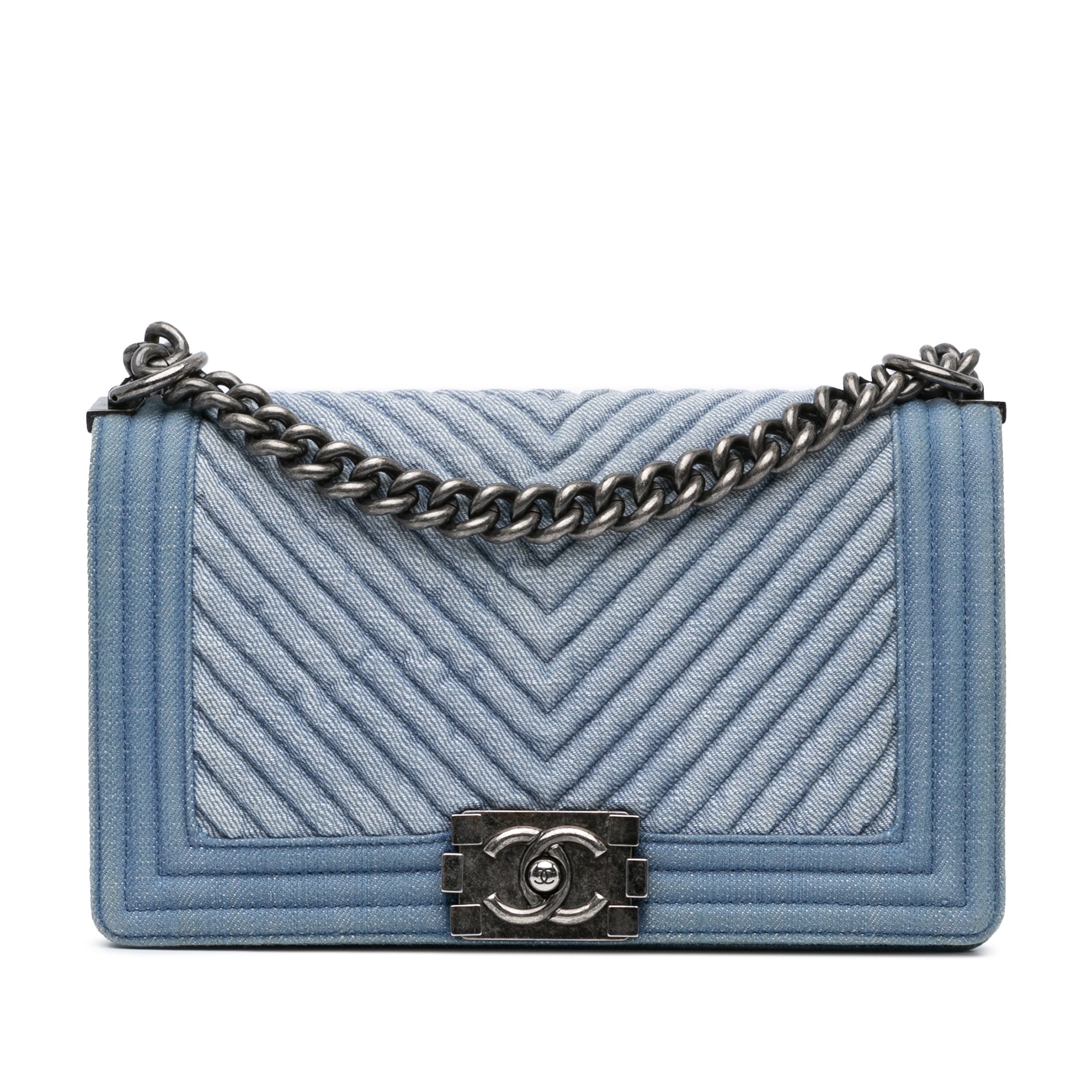 Old Medium Chevron Denim Boy Flap