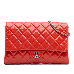 CC Quilted Patent Clutch with Chain