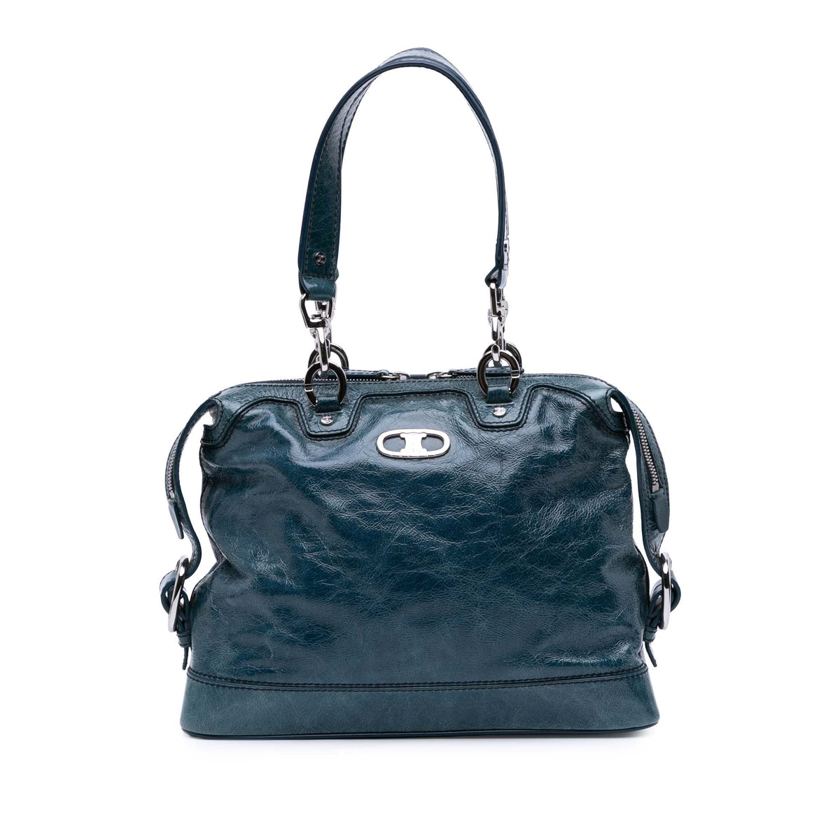 Crinkled Patent Macadam Shoulder Bag