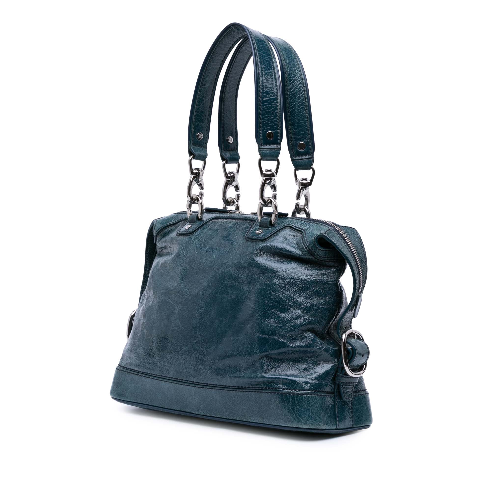 Crinkled Patent Macadam Shoulder Bag