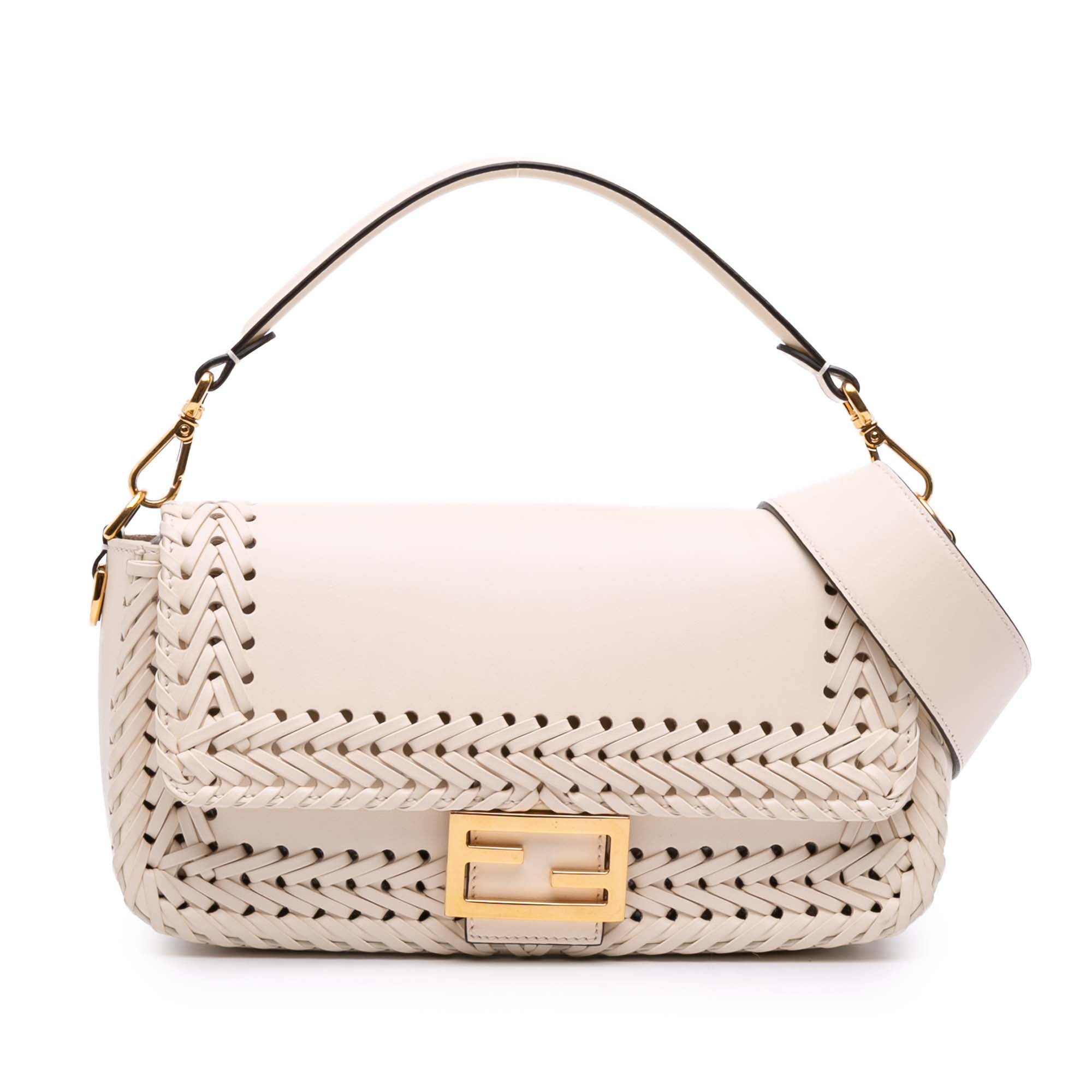 Woven Calfskin Vitello King Ceylon Baguette Satchel
