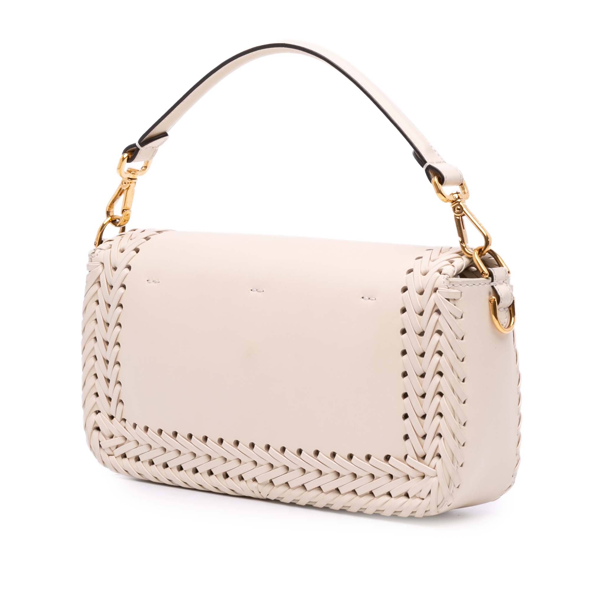 Woven Calfskin Vitello King Ceylon Baguette Satchel