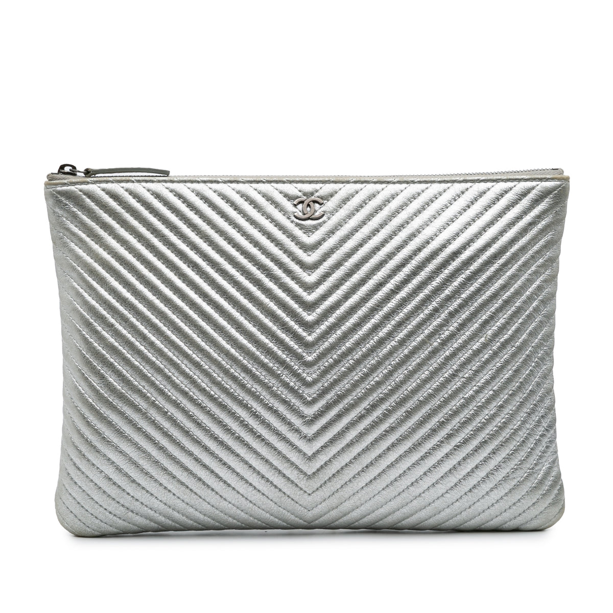 Medium Metallic Chevron Calfskin O Case Clutch