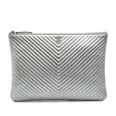 Medium Metallic Chevron Calfskin O Case Clutch