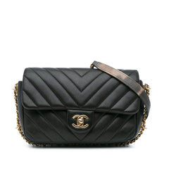 Mini Rectangular Chevron Lambskin Chain Around Flap