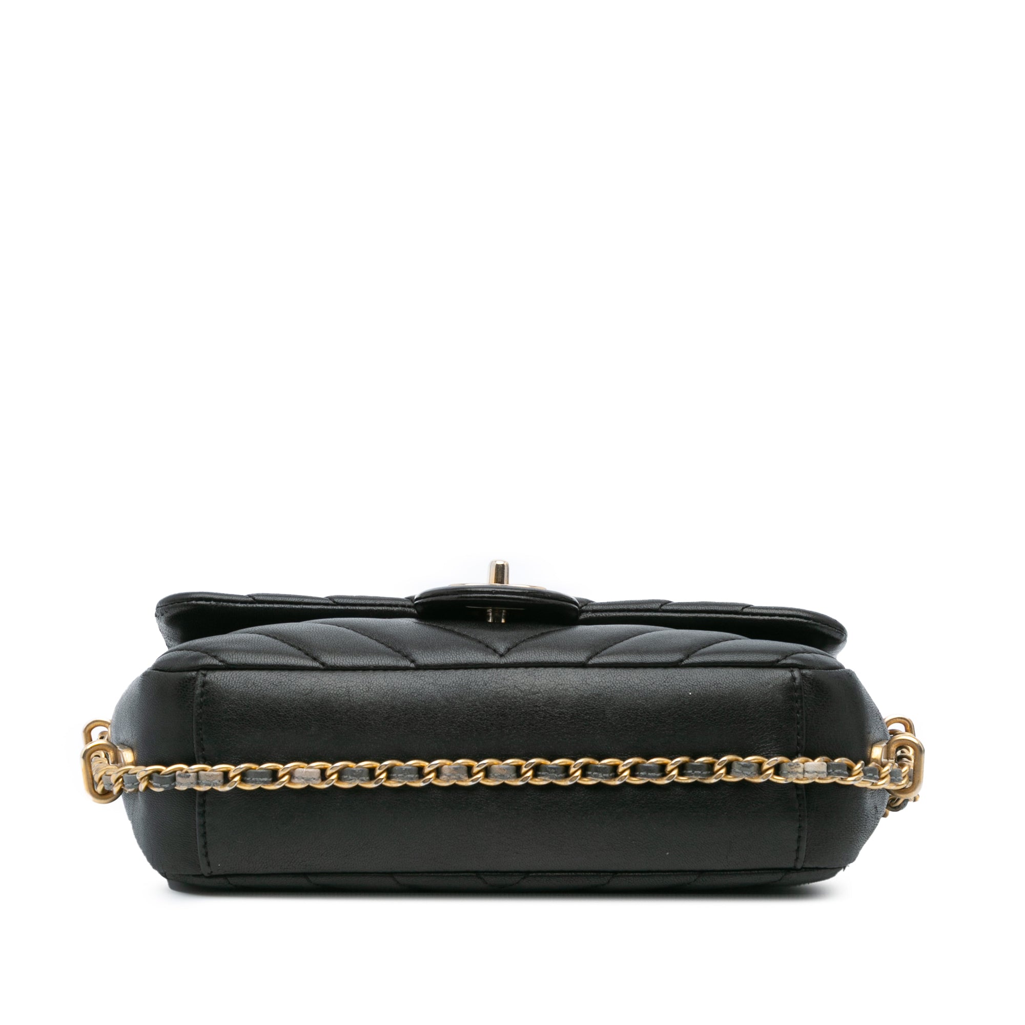Mini Rectangular Chevron Lambskin Chain Around Flap