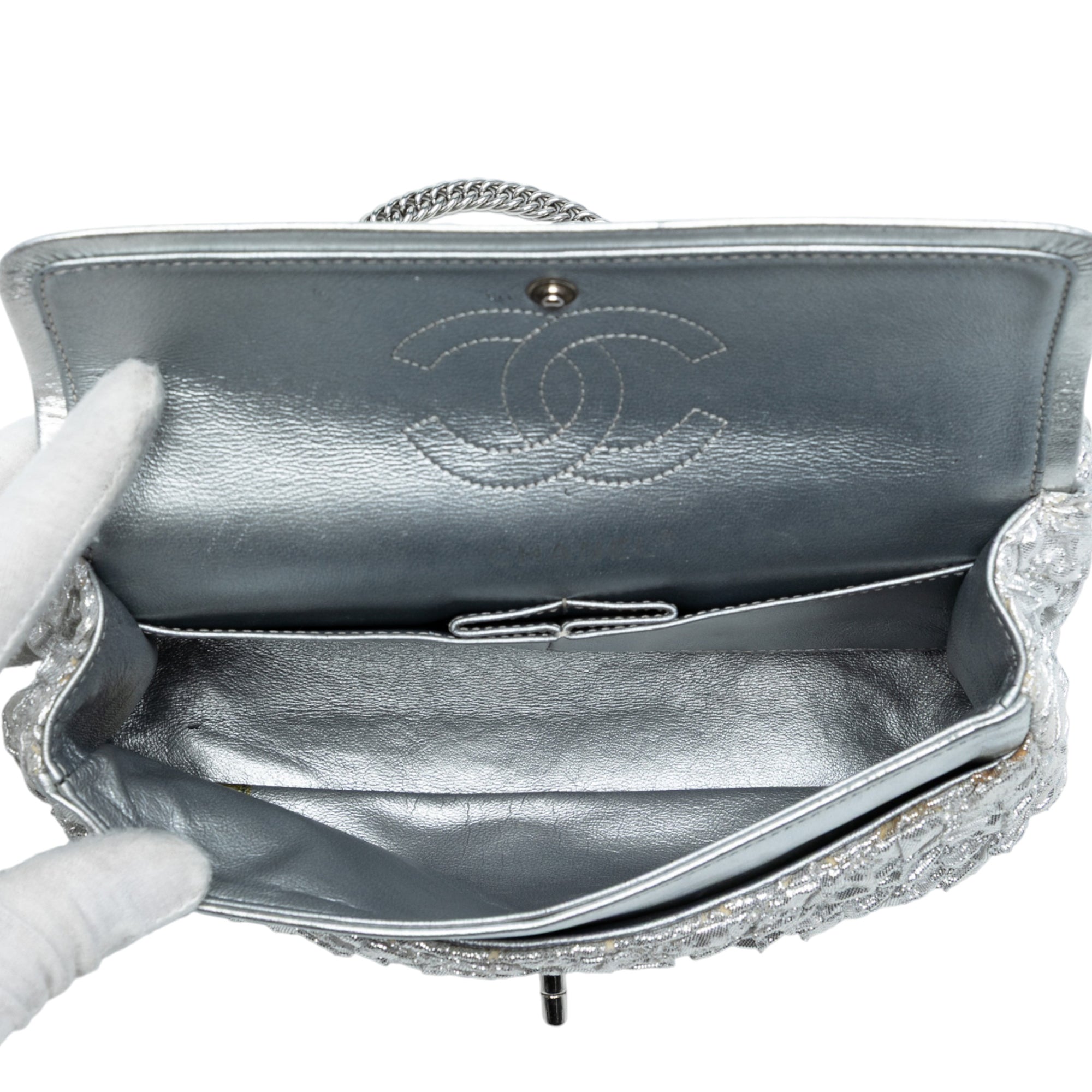 Small Classic Metallic Lame Bijoux Chain Double Flap