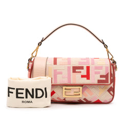 Zucca Embroidered Canvas Baguette Satchel