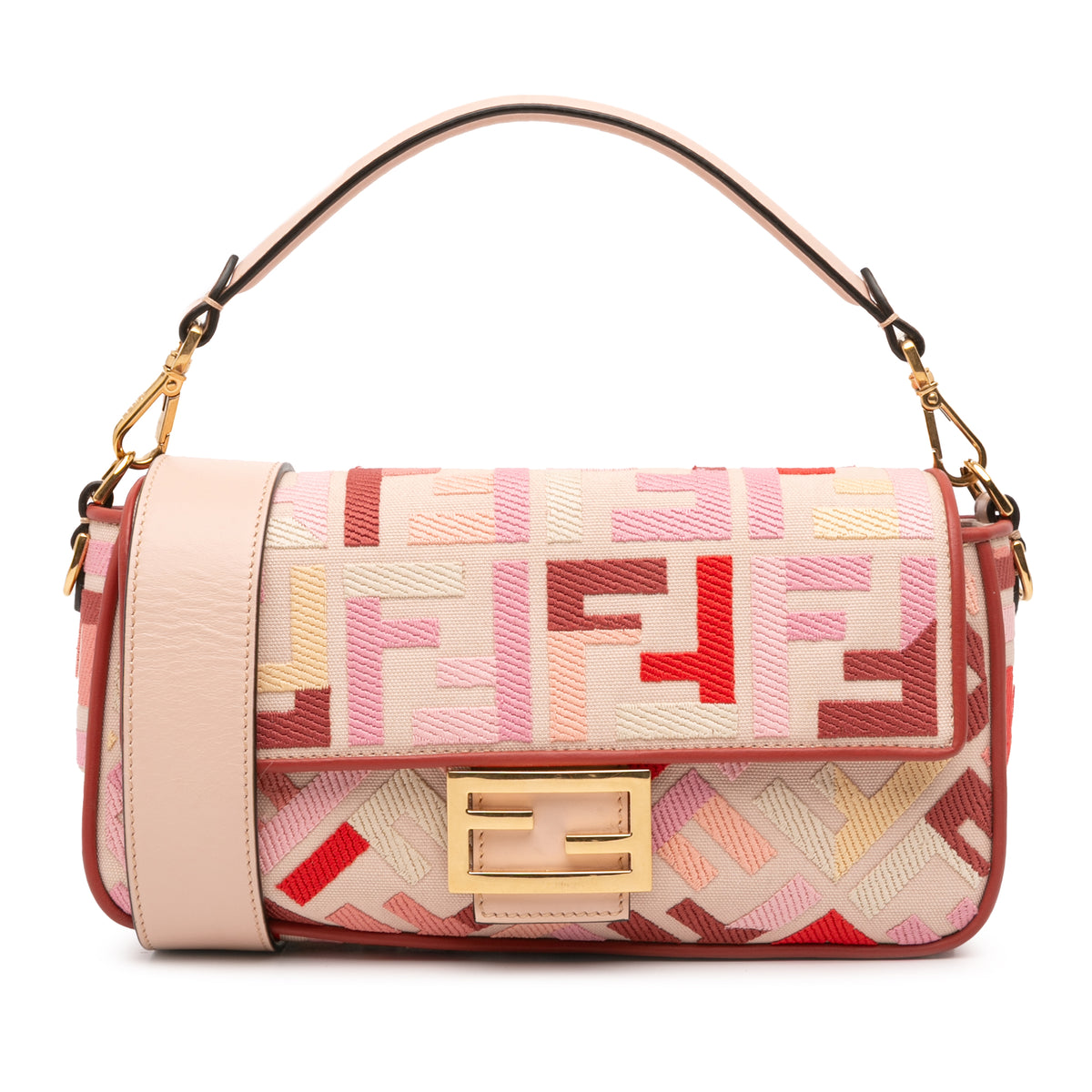 Zucca Embroidered Canvas Baguette Satchel