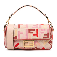 Zucca Embroidered Canvas Baguette Satchel