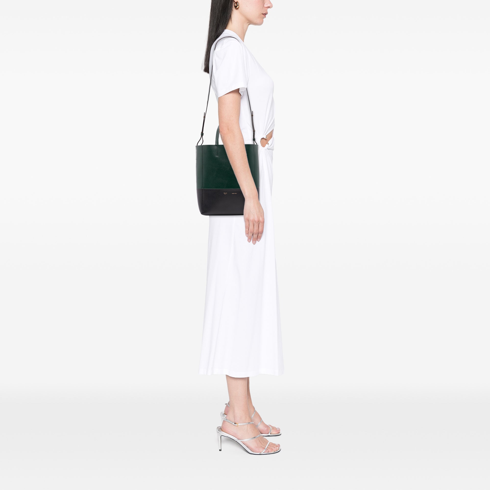 Small Bicolor Grained Calfskin Vertical Cabas Tote