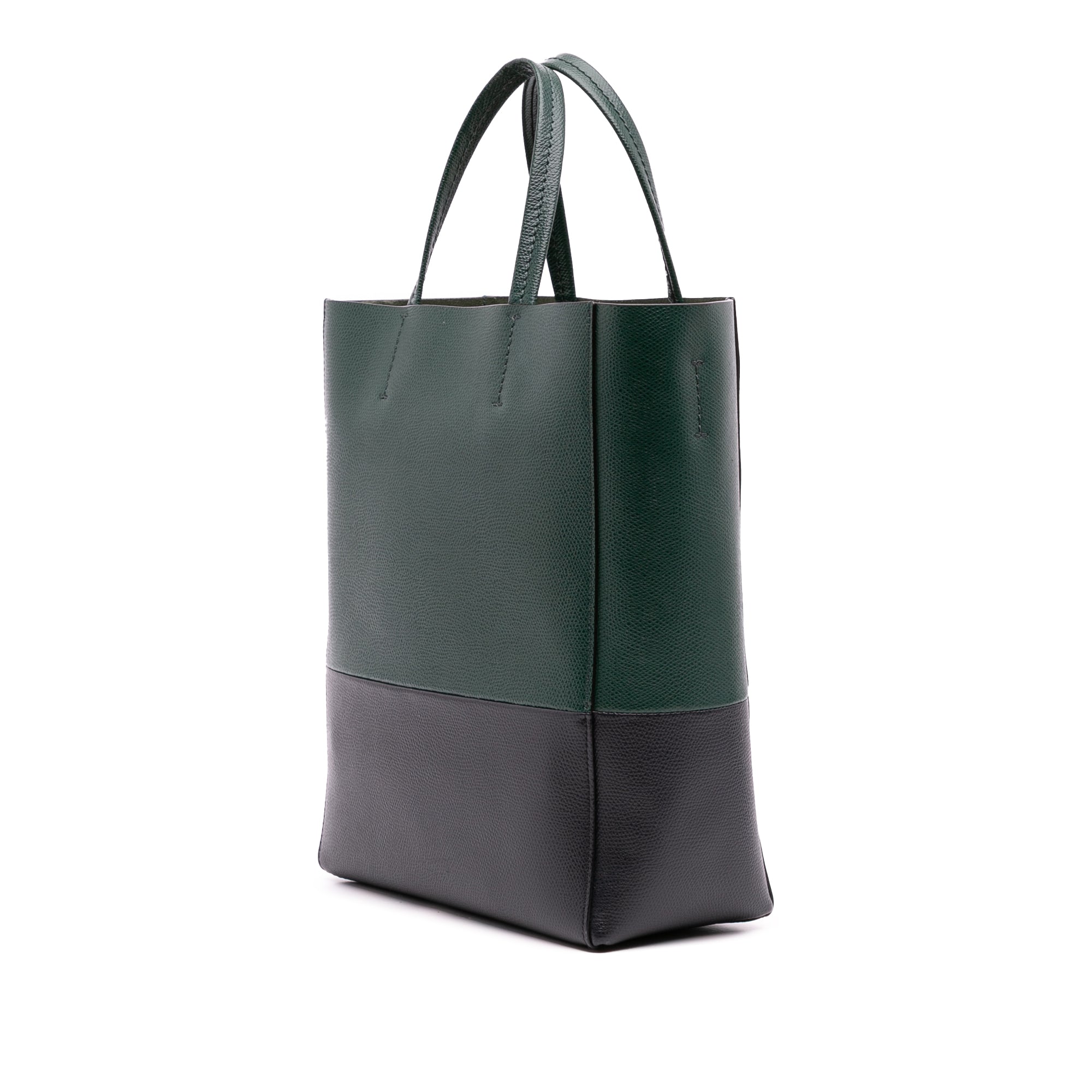 Small Bicolor Grained Calfskin Vertical Cabas Tote
