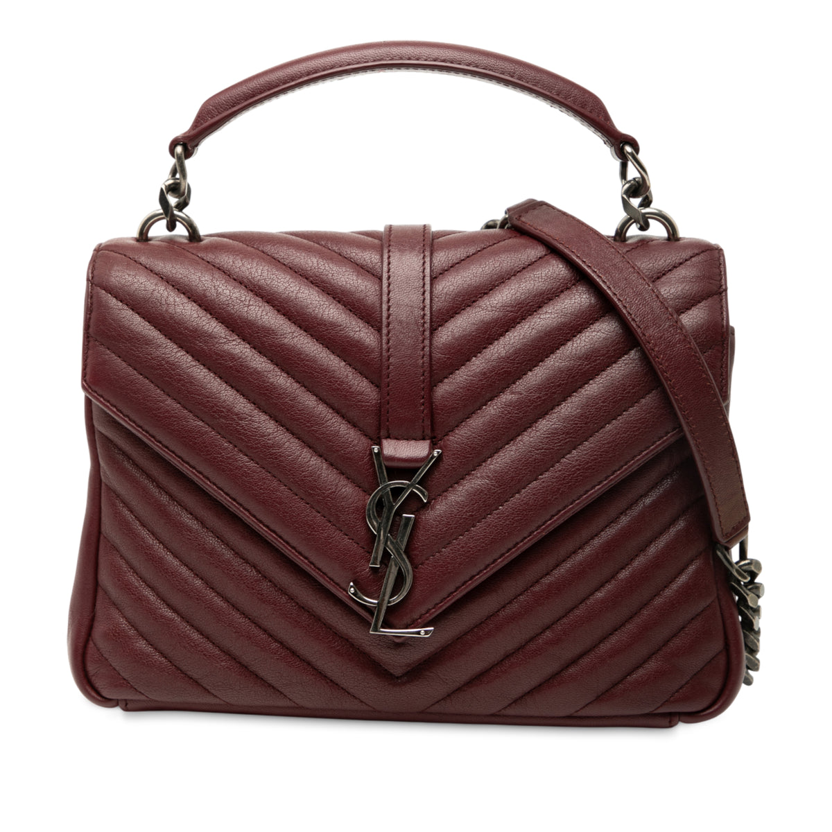 Medium Chevron Sheepskin Monogram College Satchel