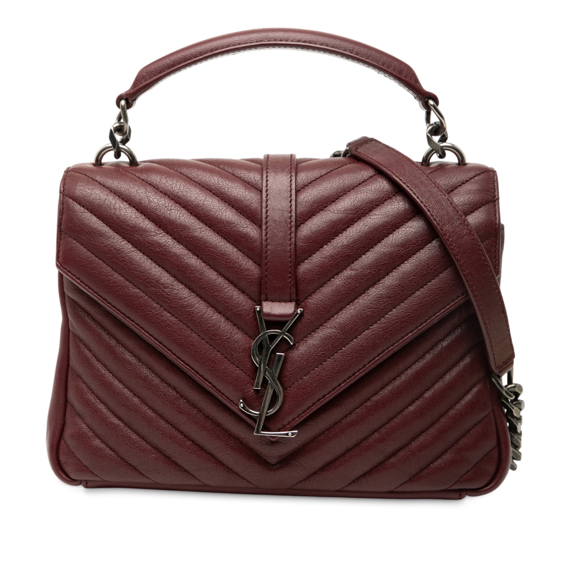 Medium Chevron Sheepskin Monogram College Satchel