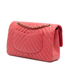Medium Classic Chevron Lambskin Double Flap