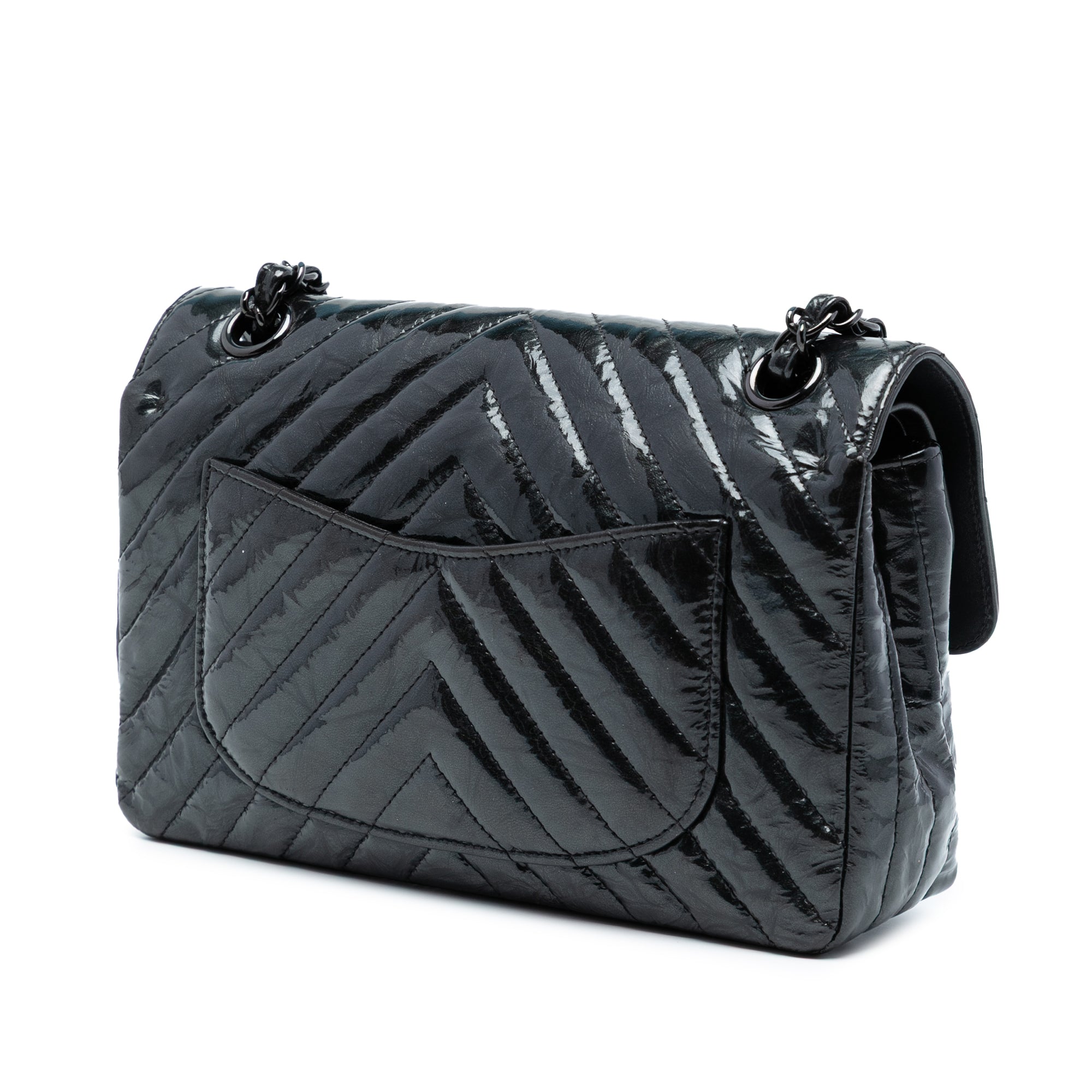 Small Classic Chevron Patent So Black Double Flap