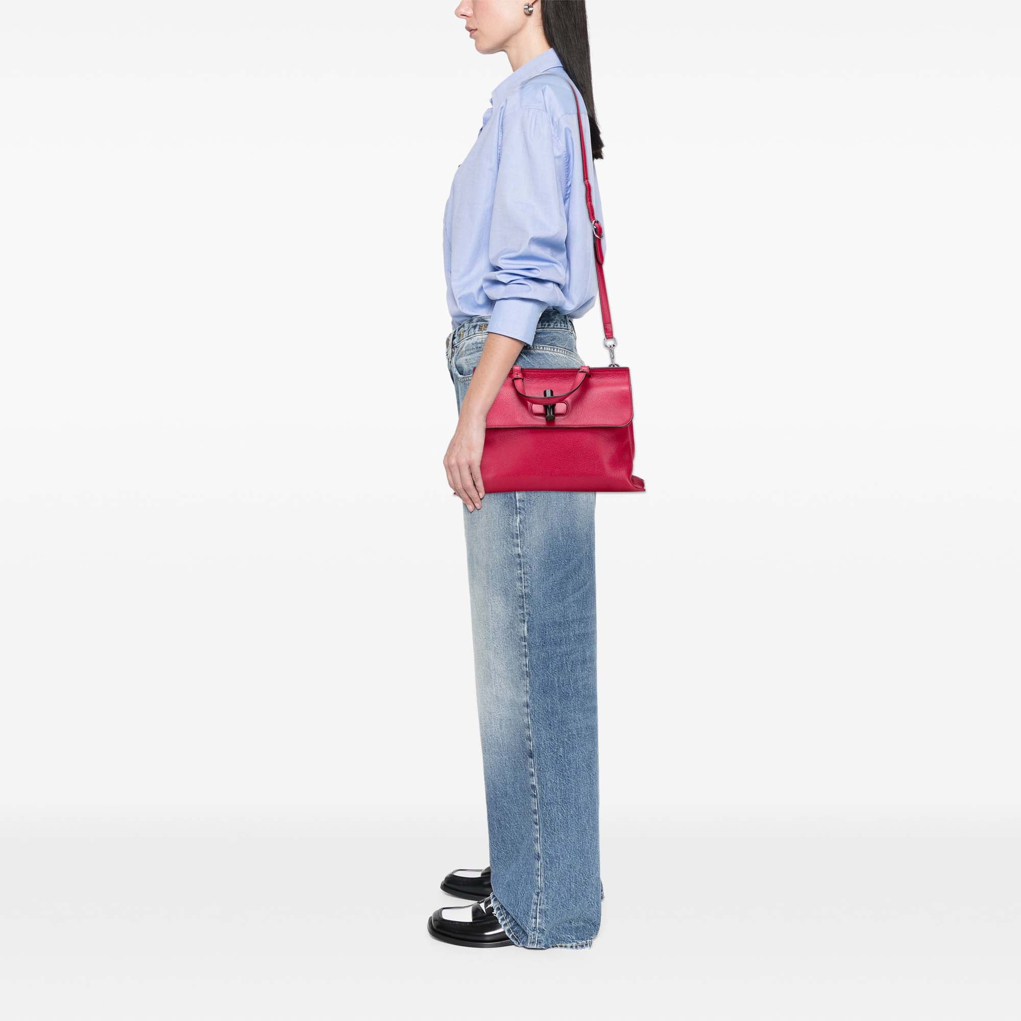 Medium Leather Bamboo Daily Satchel