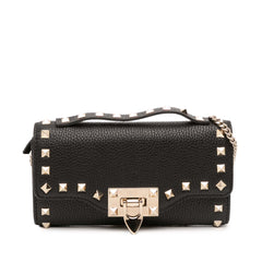 Pebbled Calfskin Rockstud Flip Lock Wallet On Chain