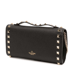 Pebbled Calfskin Rockstud Flip Lock Wallet On Chain