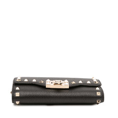 Pebbled Calfskin Rockstud Flip Lock Wallet On Chain