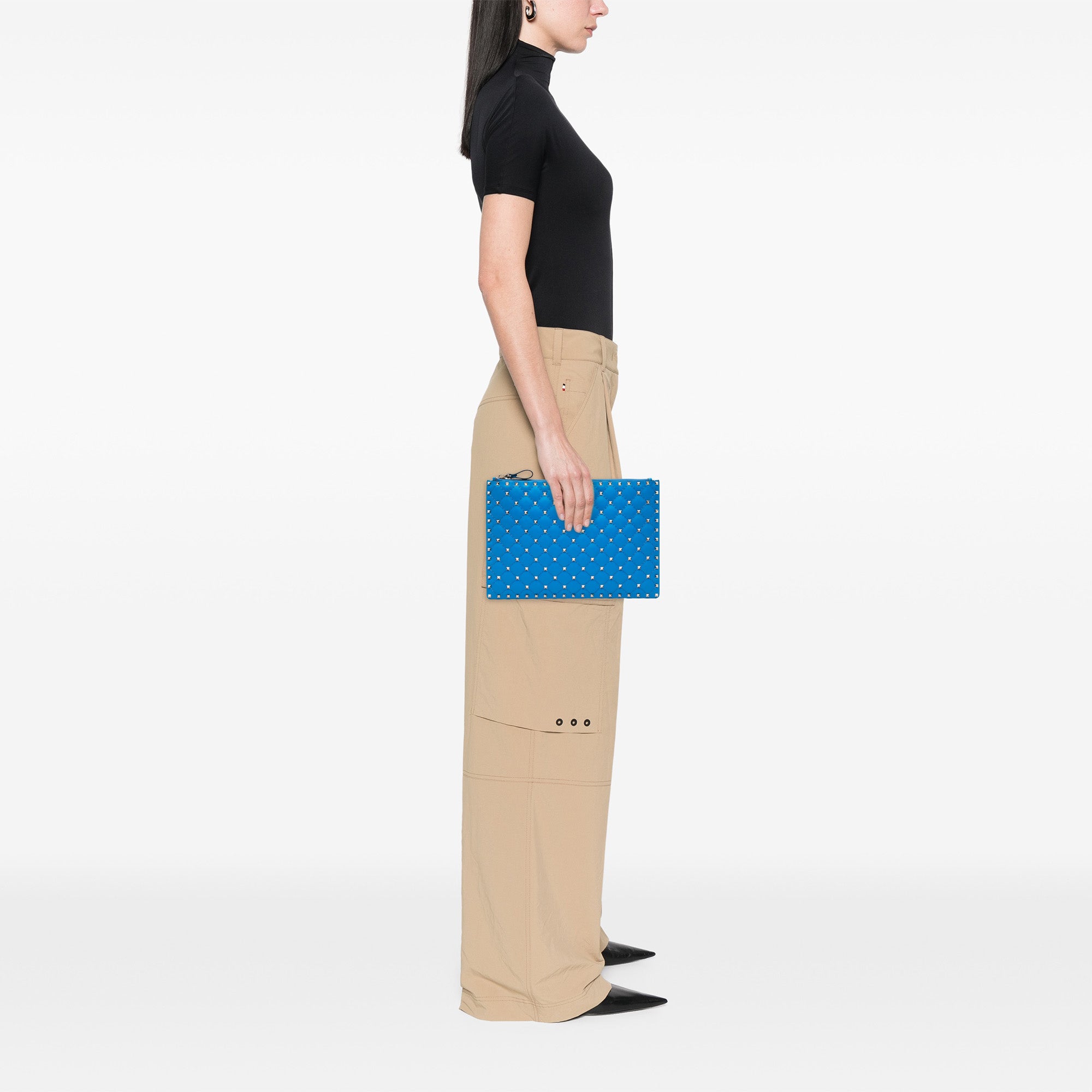 Large Nappa Rockstud Spike Flat Pouch