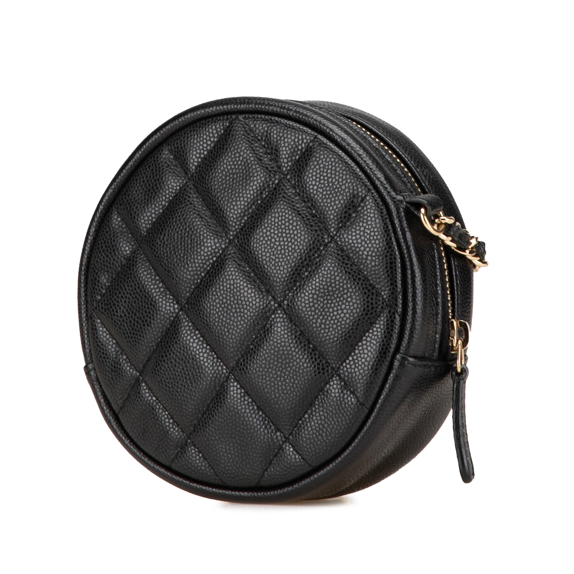 CC Quilted Caviar Round Clutch With Chain