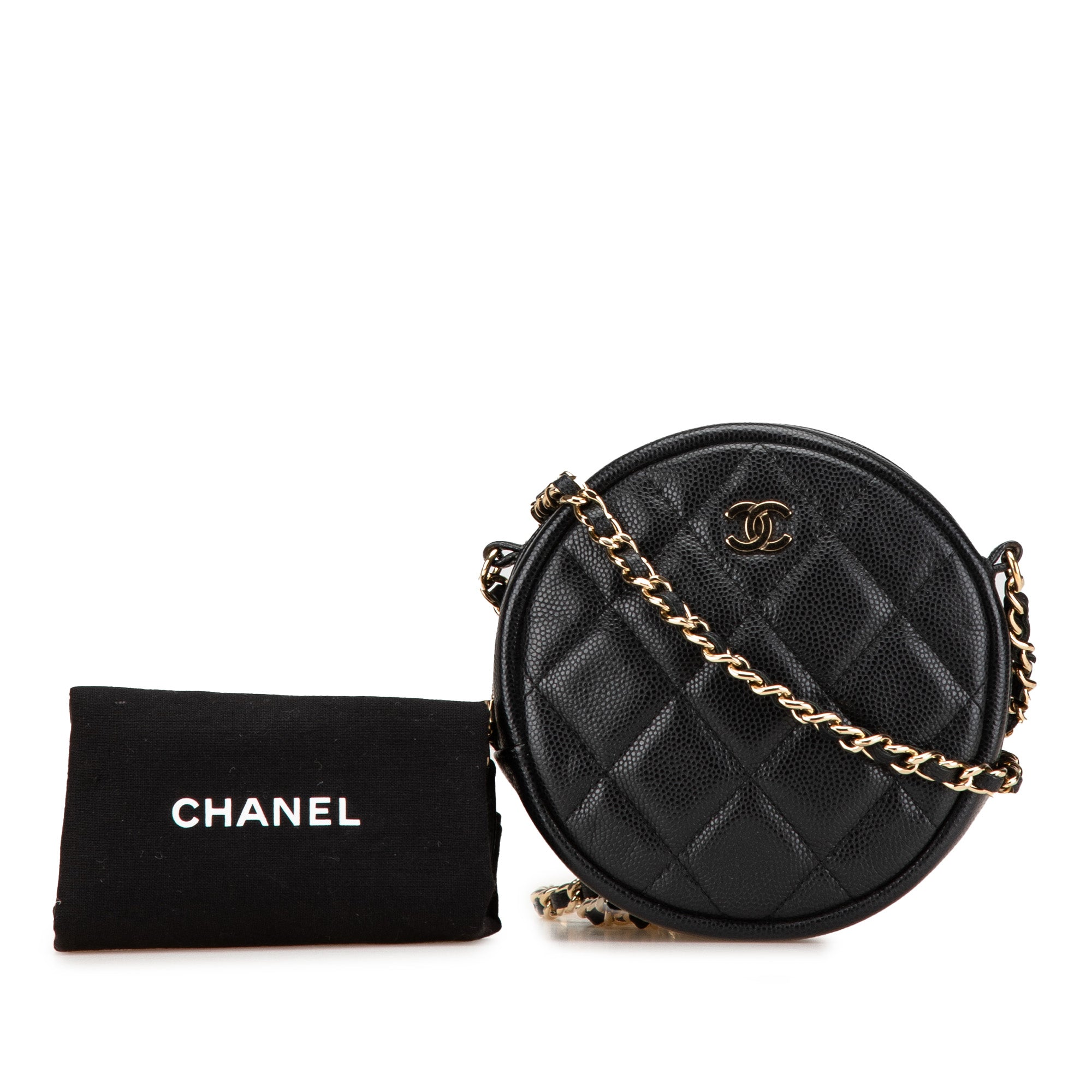 CC Quilted Caviar Round Clutch With Chain