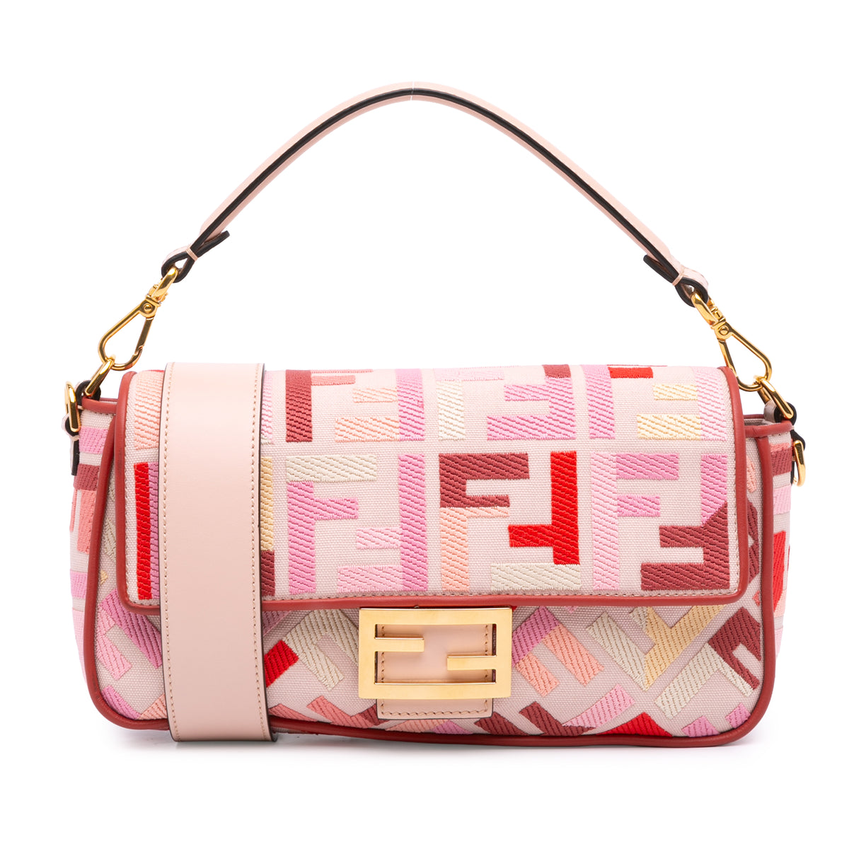 Zucca Embroidered Canvas Baguette Satchel