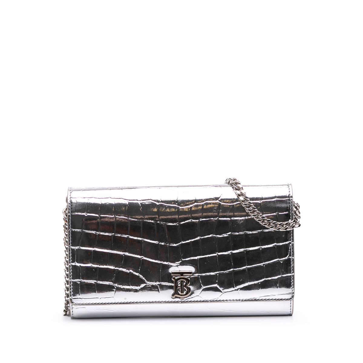 Croc Embossed Metallic Calfskin Hannah Wallet On Chain
